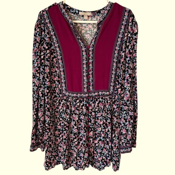 Woman Within India floral print baby doll  bohemian rayon blouse. Size 1X 22/24 - Picture 1 of 9